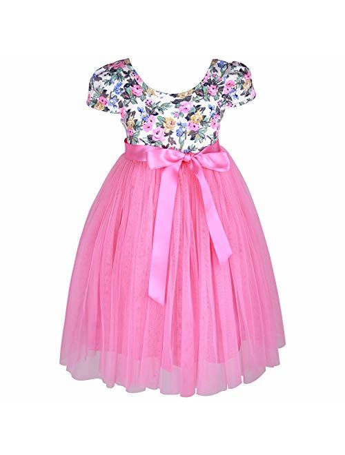 Flofallzique Floral Tulle Girls Party Dress Vintage Casual Spring Valentine Dress for Toddler