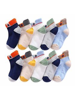 CHUNG Boys Cotton Socks 5/10 Pack Low Cut Ankle Dinosaur Mesh 2-9Y Thin Light Weight Back School
