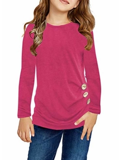 Blibea Girls Casual Loose Short Sleeve Knot Front Tops Tee Shirts Size 4-13