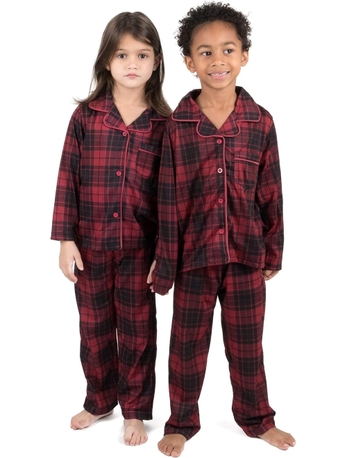 Leveret Kids Button Down Pajamas Boys & Girls 2 Piece Christmas Pajama Set (Size 2-14 Years)