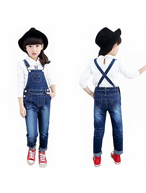 Digirlsor Toddler Little & Big Kids Girls Denim Overalls Cotton Suspender Bib Jeans Pants Romper Jumpsuit,3-15Y