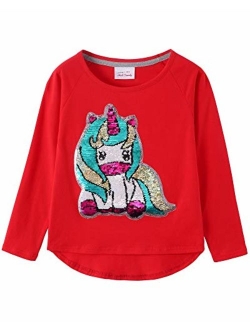HH Family Flip Sequin Unicorn Shirt Tee for Girls 3-12 Years