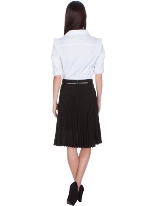 Sakkas Knee Length Pleated A-Line Skirt with Skinny Belt