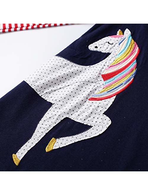 Unicorn Appliqued Girls Cotton Dress Casual Baby Girl Clothing