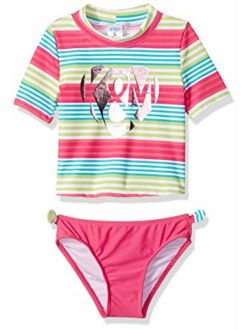 KIKO & MAX Girls' Swimsuit Set with Short Sleeve Rashguard Swim Shirt