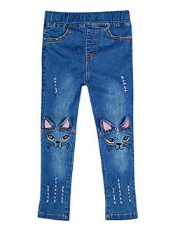 Sweety, Girls' Pull On Cat Face Ears Appliques Embroidery Tears Skinny Jeans
