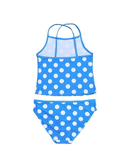 MSemis Big Girls' Two-Pieces Criss Cross Straps Swimsuits Polka Dots Beachball Tankini Set