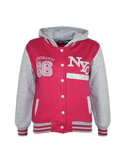 Kids Girls Boys Baseball NYC Athletic Hooded Jacket Varsity Hoodie Age 5-13 Year