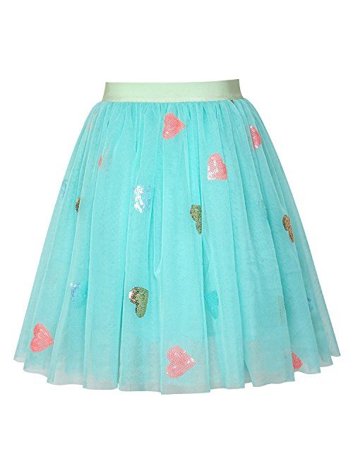 Sunny Fashion Girls Skirt Blue Heart Sequins Sparkling Tutu Dancing Size 2-12
