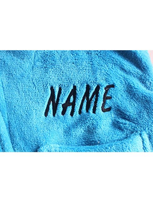 FEETOO Embroidered Name Blue Childrens Bath Robe Coral Cashmere Warm Boys Nightgown