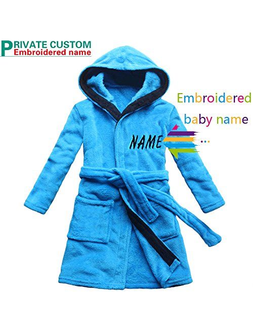 FEETOO [Embroidered Name Blue Children's Bath Robe Coral Cashmere Warm Boy's Nightgown