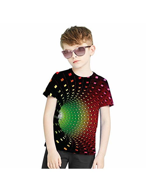 Little Big Boys Girls Graphic Tees Funny 3D Printed Short Sleeve Youth T Shirts Top 6T-16T