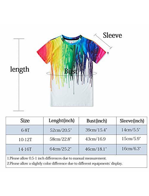 Little Big Boys Girls Graphic Tees Funny 3D Printed Short Sleeve Youth T Shirts Top 6T-16T