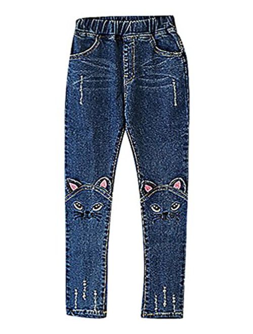 Sweety, Girls' Pull On Cat Face Ears Appliques Embroidery Tears Skinny Jeans
