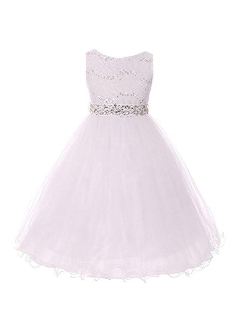 DreamHigh Wedding Flower Girl's Sequined Shining Crystal Waist Evening Dress up 2-14 Years