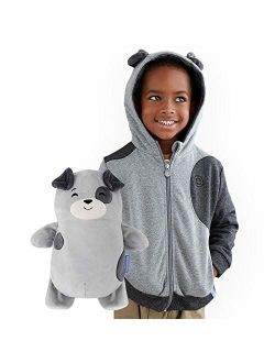 Cubcoats Pimm The Puppy - 2-in-1 Transforming Hoodie and Soft Plushie - Charcoal with Dog Spots