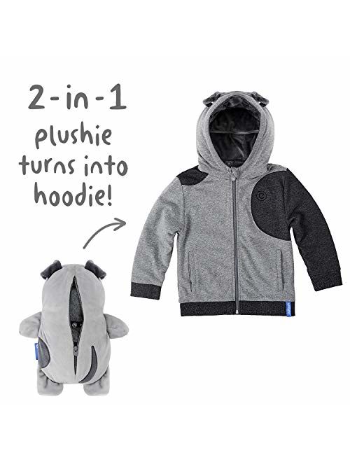 Cubcoats Pimm The Puppy - 2-in-1 Transforming Hoodie and Soft Plushie - Charcoal with Dog Spots