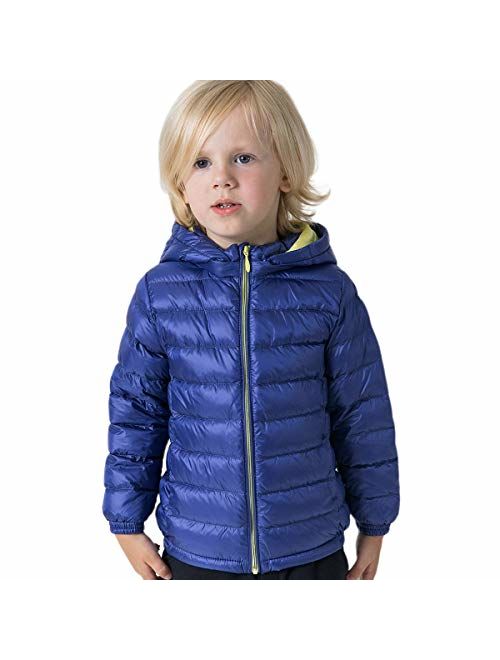 marc janie Girls Boys Light Weight Down Jacket Kids Removable Hooded Packable Down Puffer Coat Winter Outerwear