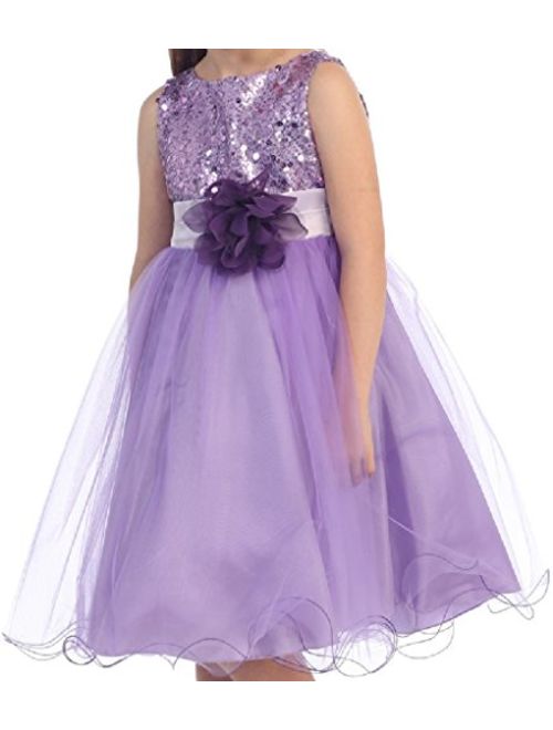 Sequin Glitter Round Neck Tulle Overlaid Little Flower Girls Dresses