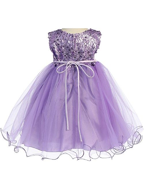 Sequin Glitter Round Neck Tulle Overlaid Little Flower Girls Dresses