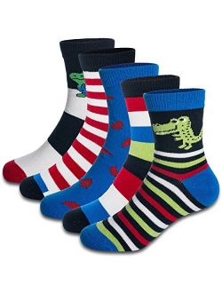 Leping Boys' Crew Socks Kids Toddler Little Boys Fashion Seamless Cotton Striped Athletic Socks 5 Pairs Pack