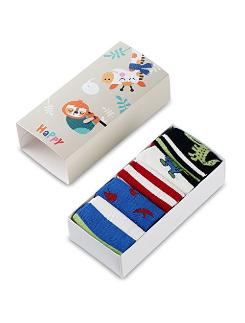 Boys Crew Socks Kids Toddler Little Boys Fashion Seamless Cotton Striped Athletic Socks 5 Pairs Pack