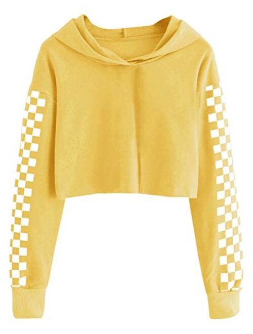 Imily Bela Kids Crop Tops Girls Hoodies Cute Plaid Long Sleeve Fashion Sweatshirts