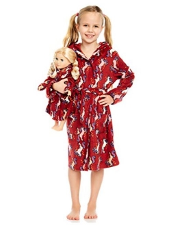 Kids Robe Matching Doll & Girls Fleece Sleep Robe Bathrobe Unicorn (2 Toddler-14 Years) Fits American Girl Doll