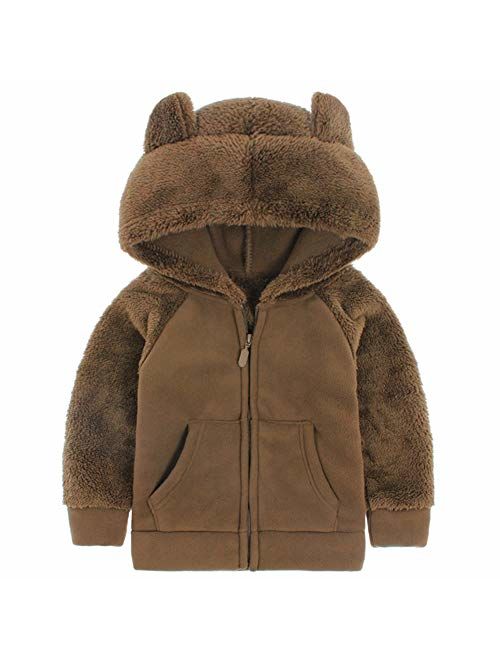 AMIYAN Bear Ears Shape Fleece Warm Hoodies Clothes Toddler Zip-up Light Jacket Sweatshirt Outwear for Baby Boys Girls Coffee