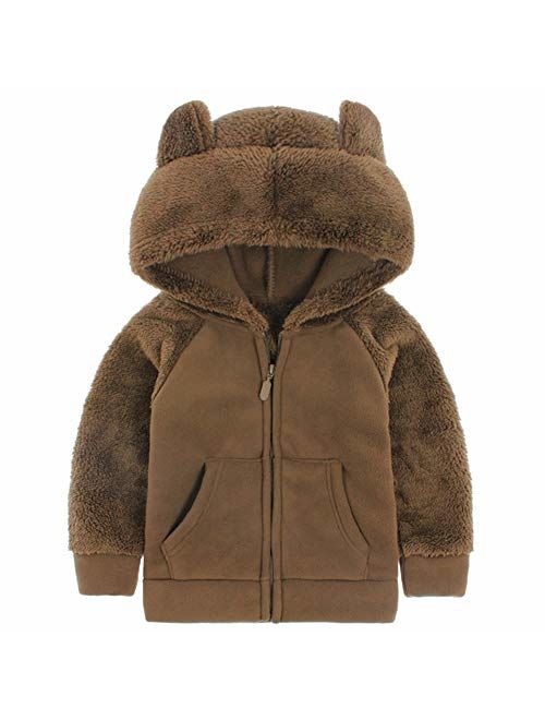 AMIYAN Bear Ears Shape Fleece Warm Hoodies Clothes Toddler Zip-up Light Jacket Sweatshirt Outwear for Baby Boys