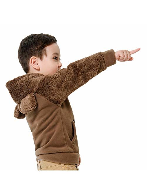 AMIYAN Bear Ears Shape Fleece Warm Hoodies Clothes Toddler Zip-up Light Jacket Sweatshirt Outwear for Baby Boys Girls Coffee