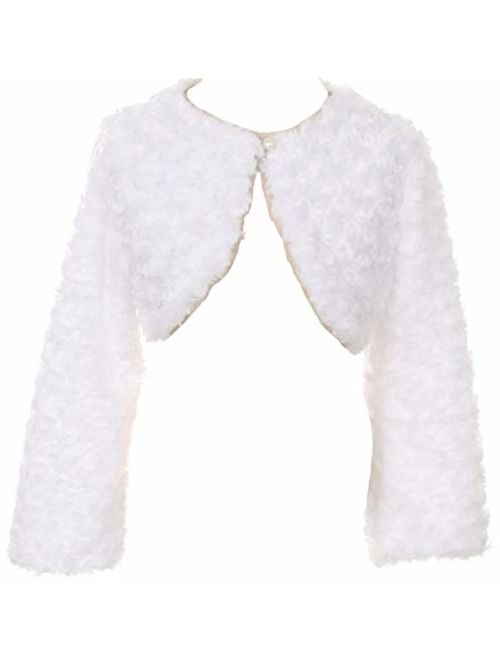 Dreamer P Little Girls Adorable Faux Fur Pearl Cover Up Bolero Jacket Shrug Winter 2-16