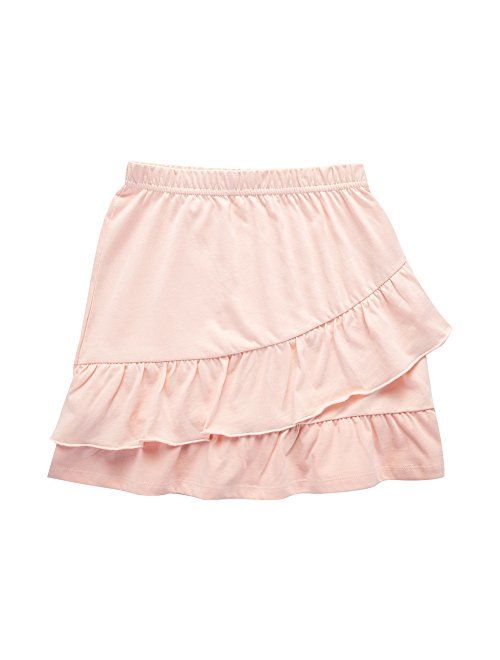 UNACOO 2 Packs 100% Cotton Tiered Ruffle Skirt with Elastic Waistband for Girls