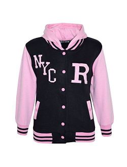 Kids Girls Boys R Fashion NYC Baseball Hooded Jacket Varsity Hoodie 5-13 Years