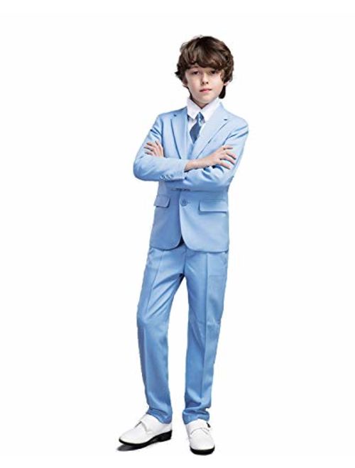 Yanlu 5 Piece Boy's Formal Suits Jacket+Vest+Pants+Shirt+Tie Kids Tuxedos 7 Colors