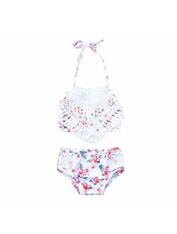 Little Girls Summer Bikini Sets,Jchen Baby Kids Girls Swimsuits Floral Print Lace Sling Bikini Tops with Shorts Bathing Suits