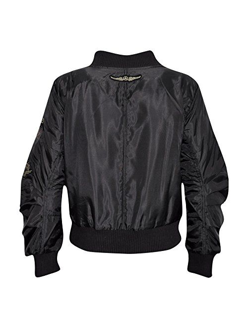 Kids Jacket Girls Boys Badges Print Bomber Padded Zip Up Biker Jacktes MA 1 Coat