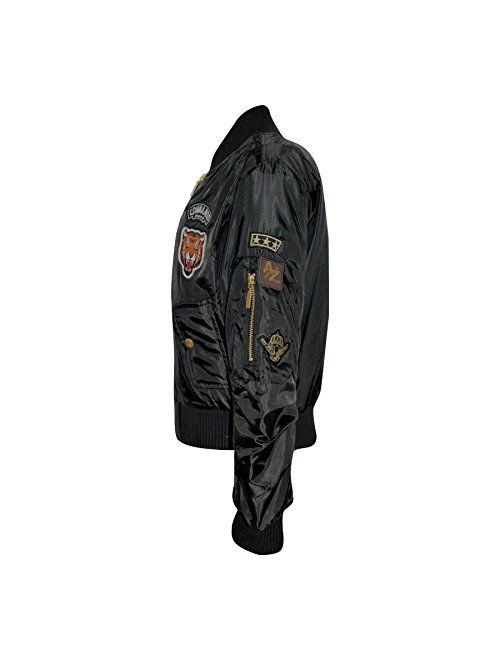 Kids Jacket Girls Boys Badges Print Bomber Padded Zip Up Biker Jacktes MA 1 Coat