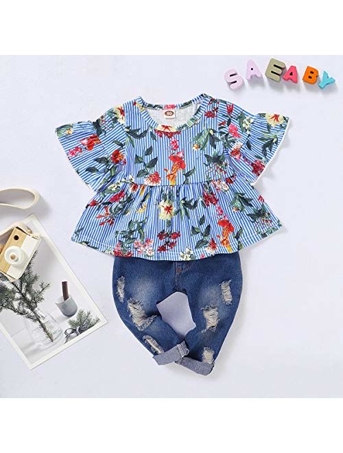 Newborn Baby Girl Clothes Toddler Girl Outfits Ruffle Long Sleeve Tops Pants with Hats and Headband Fall Summer Clothes Sets