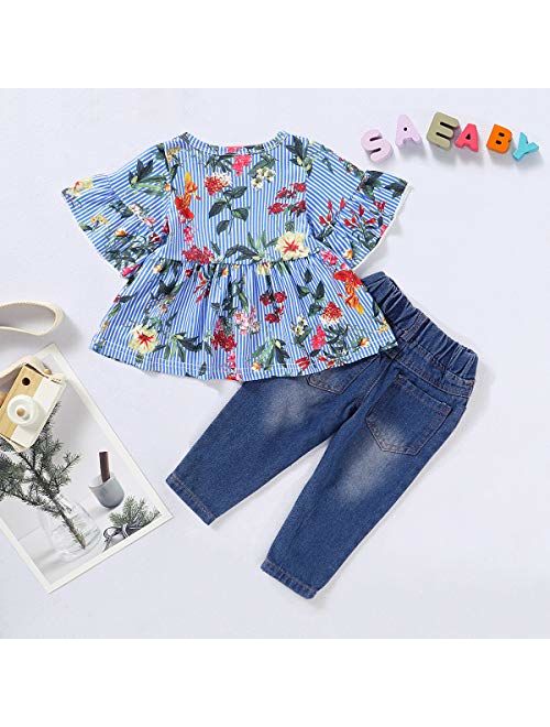 Newborn Baby Girl Clothes Toddler Girl Outfits Ruffle Long Sleeve Tops Pants with Hats and Headband Fall Summer Clothes Sets