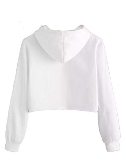 Plain Pink, 9-11 Years/Height:51in Girls Unicorn Crop Tops Kids Cute Hoodies Long Sleeves Pullover Sweatshirts 