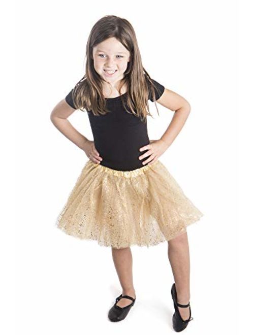 AshopZ Girl's Princess 4 Layered Dress Up Tulle Tutu Skirt with Sparkling Sequins