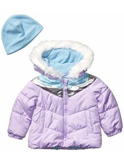 LONDON FOG Girls' Quilted Puffer Jacket with Fleece Hat
