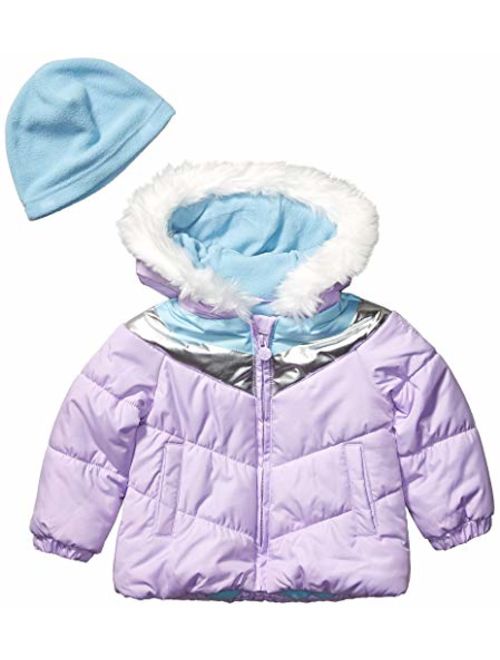 LONDON FOG Girls' Quilted Puffer with Fleece Hat