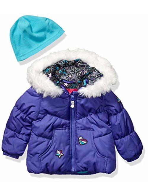 LONDON FOG Girls' Quilted Puffer with Fleece Hat