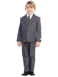 5-Piece Boy's 2-Button Dress Suit - 5 Colors: Black White Ivory Navy Gray (Infant to Boys 20)