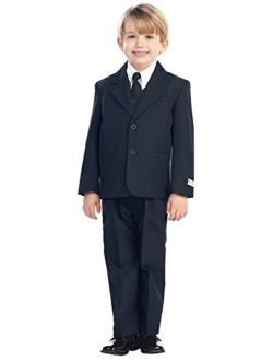 5-Piece Boy's 2-Button Dress Suit - 5 Colors: Black White Ivory Navy Gray (Infant to Boys 20)
