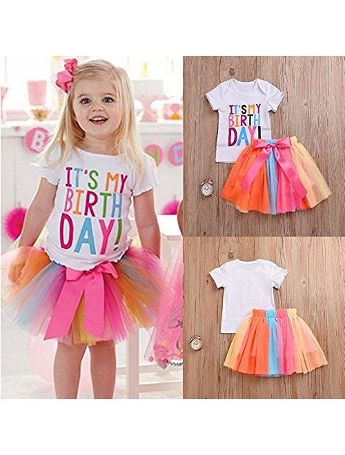 LittleSpring Birthday Outfit for Girl Birthday T-Shirt and Tutu Skirt Set