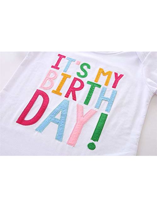 LittleSpring Birthday Outfit for Girl Birthday T-Shirt and Tutu Skirt Set