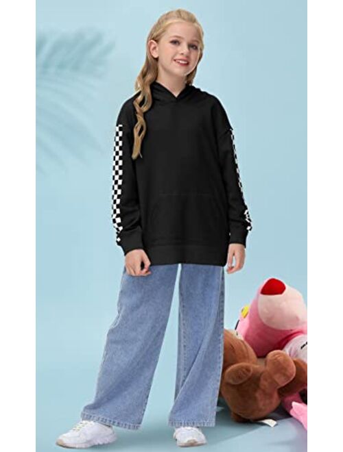 FUMIKAZU Kids Crop Tops Plaid Hoodies Long Sleeve Cute Pullover Sweatshirt with Pocket